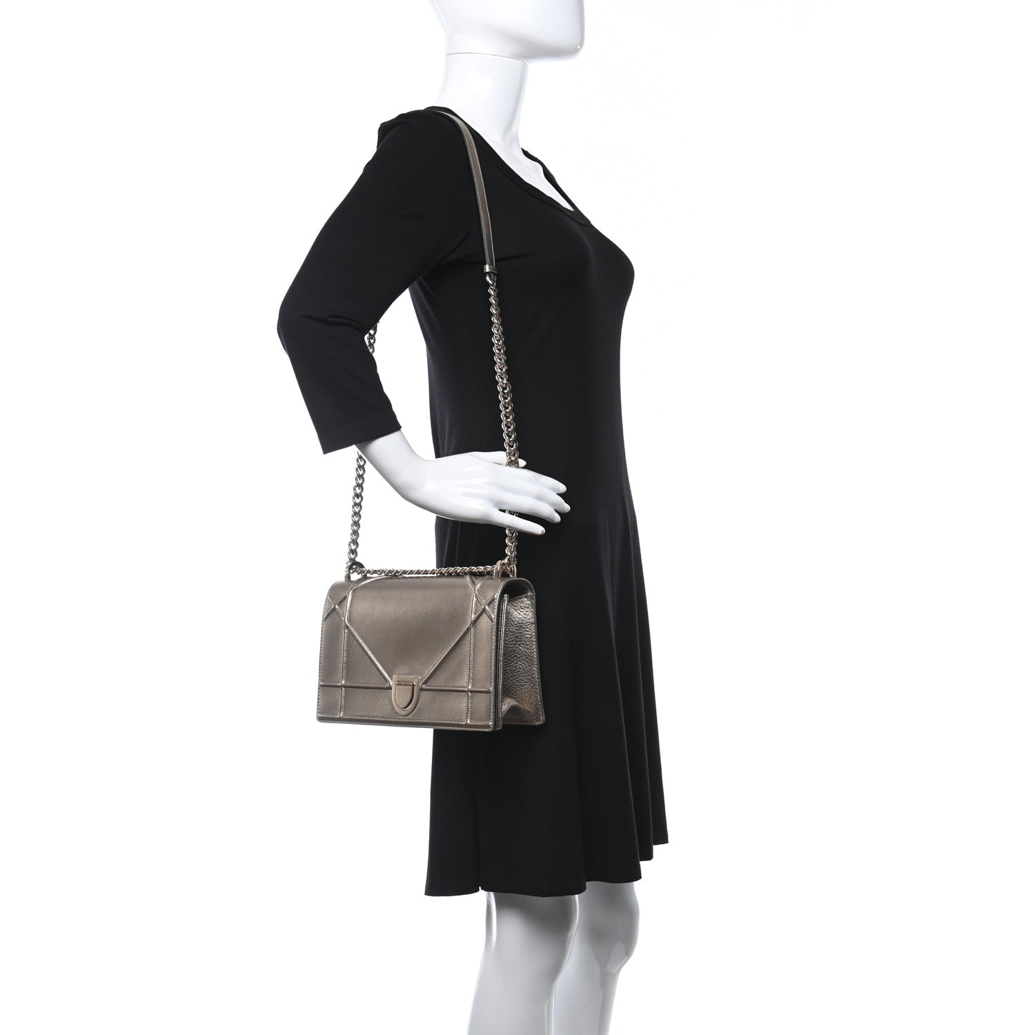 Christian Dior Metallic Grained Calfskin Medium Diorama Flap Bag Pale Gold 2 of 8