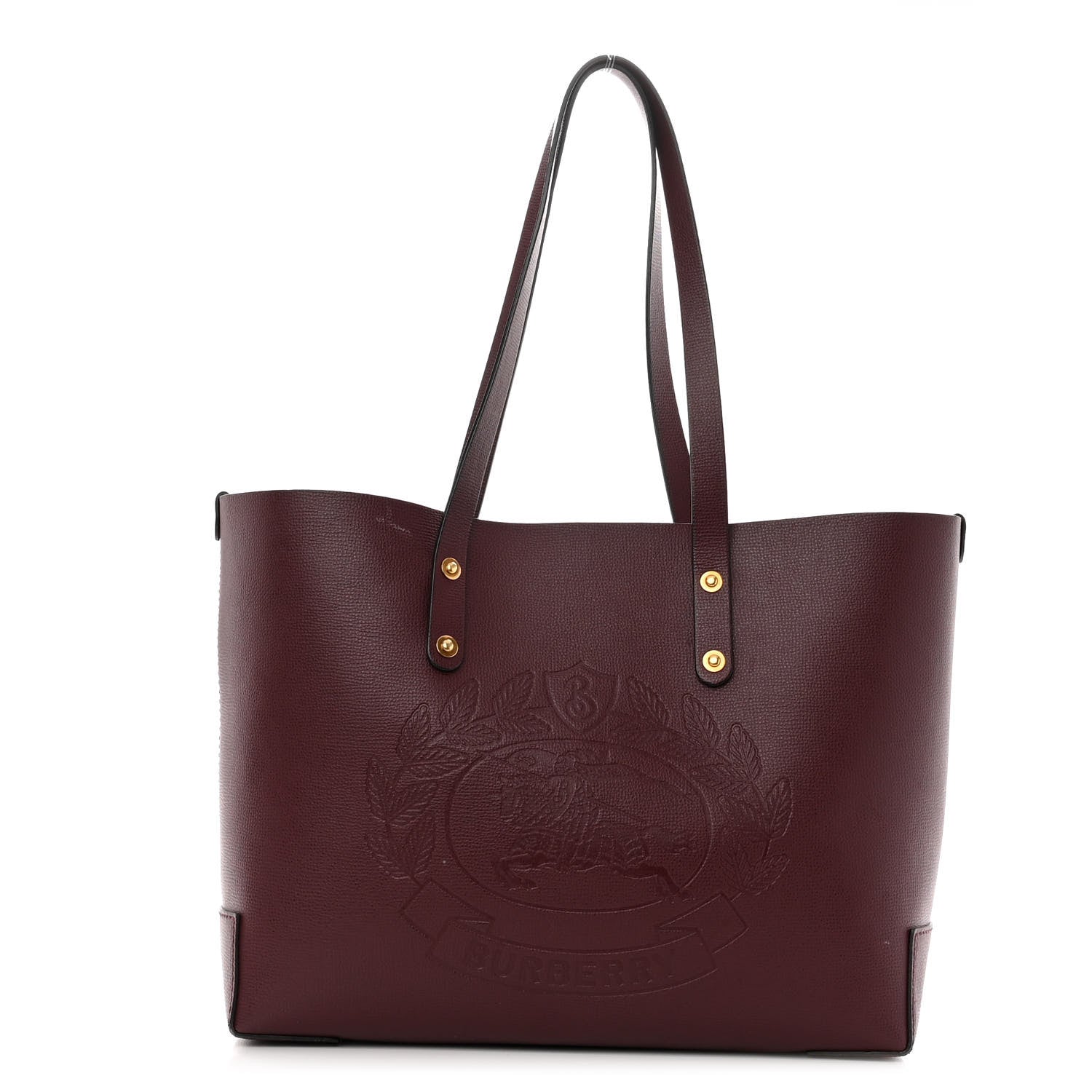 Burberry Calfskin Crest Embossed Small Tote Burgundy 1 of 12