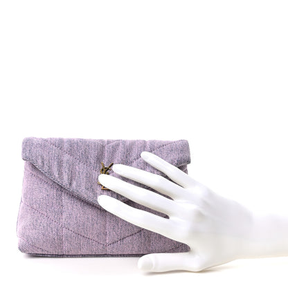 Saint Laurent Denim Quilted Loulou Puffer Monogram Pouch Clutch Bleached Lilac 2 of 12