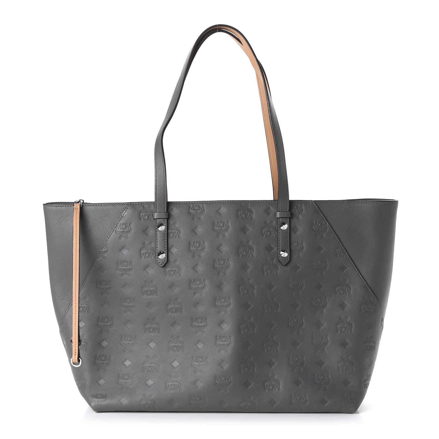 MCM Calfskin Ottomar Monogram Medium Klara Top Zip Tote Charcoal 1 of 9