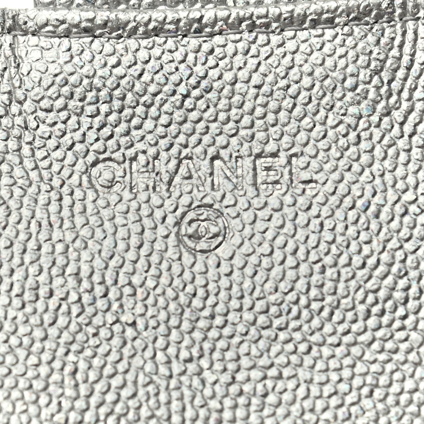 Glittered Metallic Caviar Quilted Flap Card Holder Wallet Silver