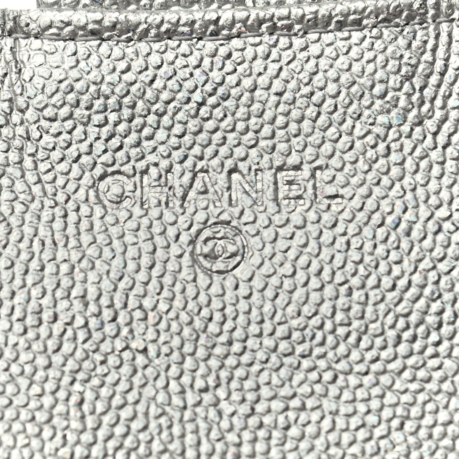 Chanel Glittered Metallic Caviar Quilted Flap Card Holder Wallet Silver 6 of 7