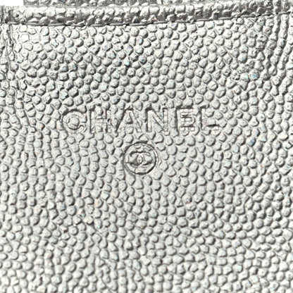 Chanel Glittered Metallic Caviar Quilted Flap Card Holder Wallet Silver 6 of 7