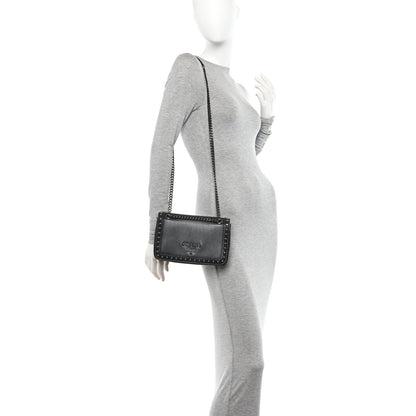 Prada Glace Calfskin Studded Crossbody Black 2 of 9
