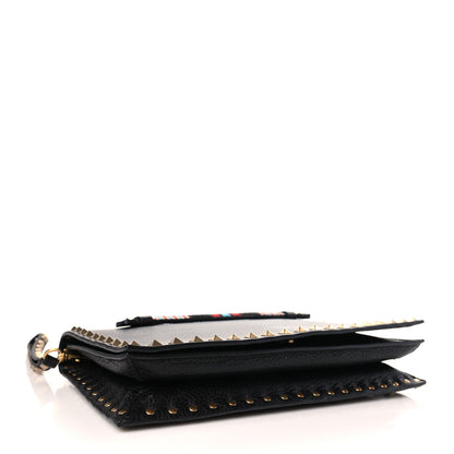 Valentino Garavani Pebbled Calfskin Beaded Strap Rockstud Medium Clutch Wristlet Black 4 of 8