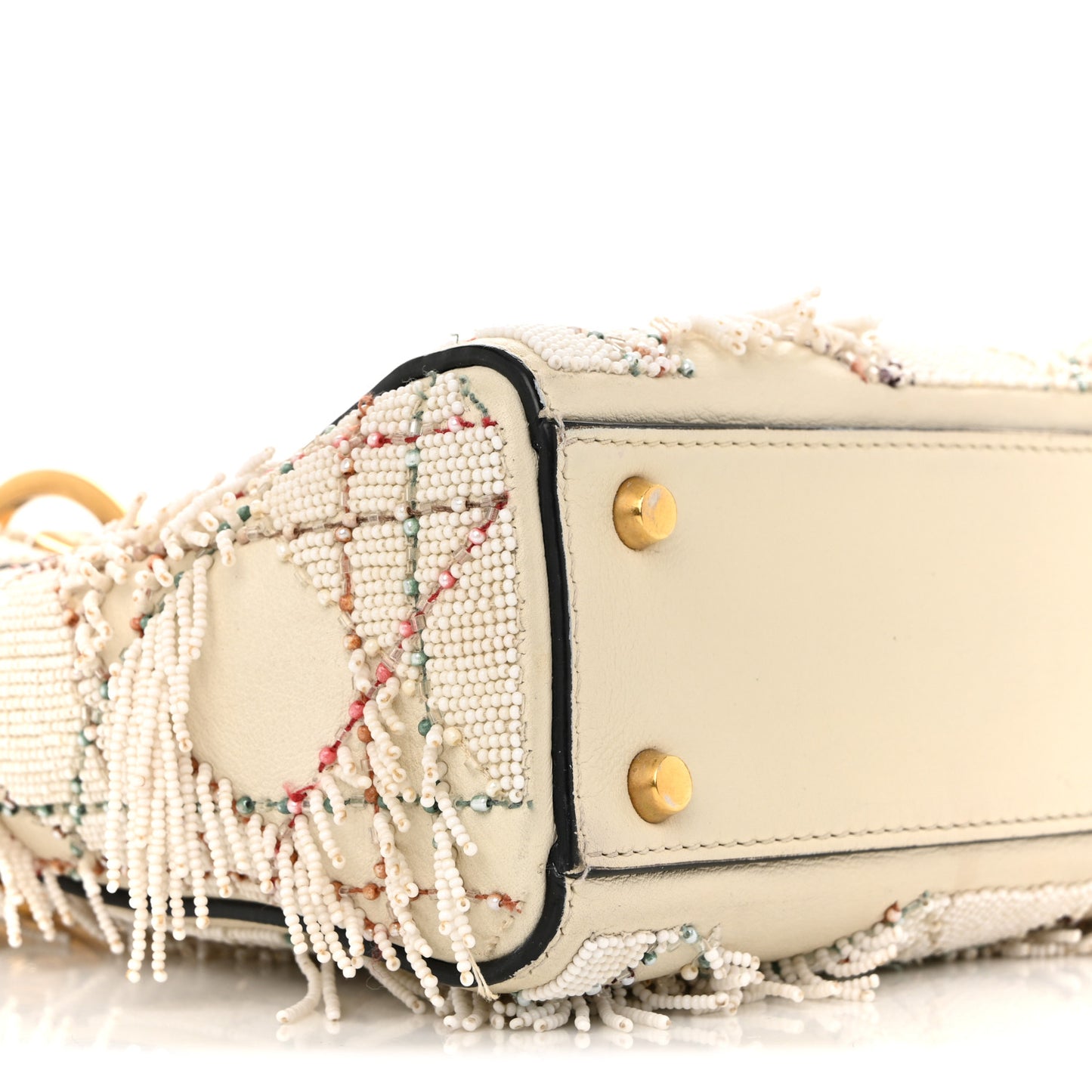 Lambskin Beaded Fringe Mini Lady Dior White