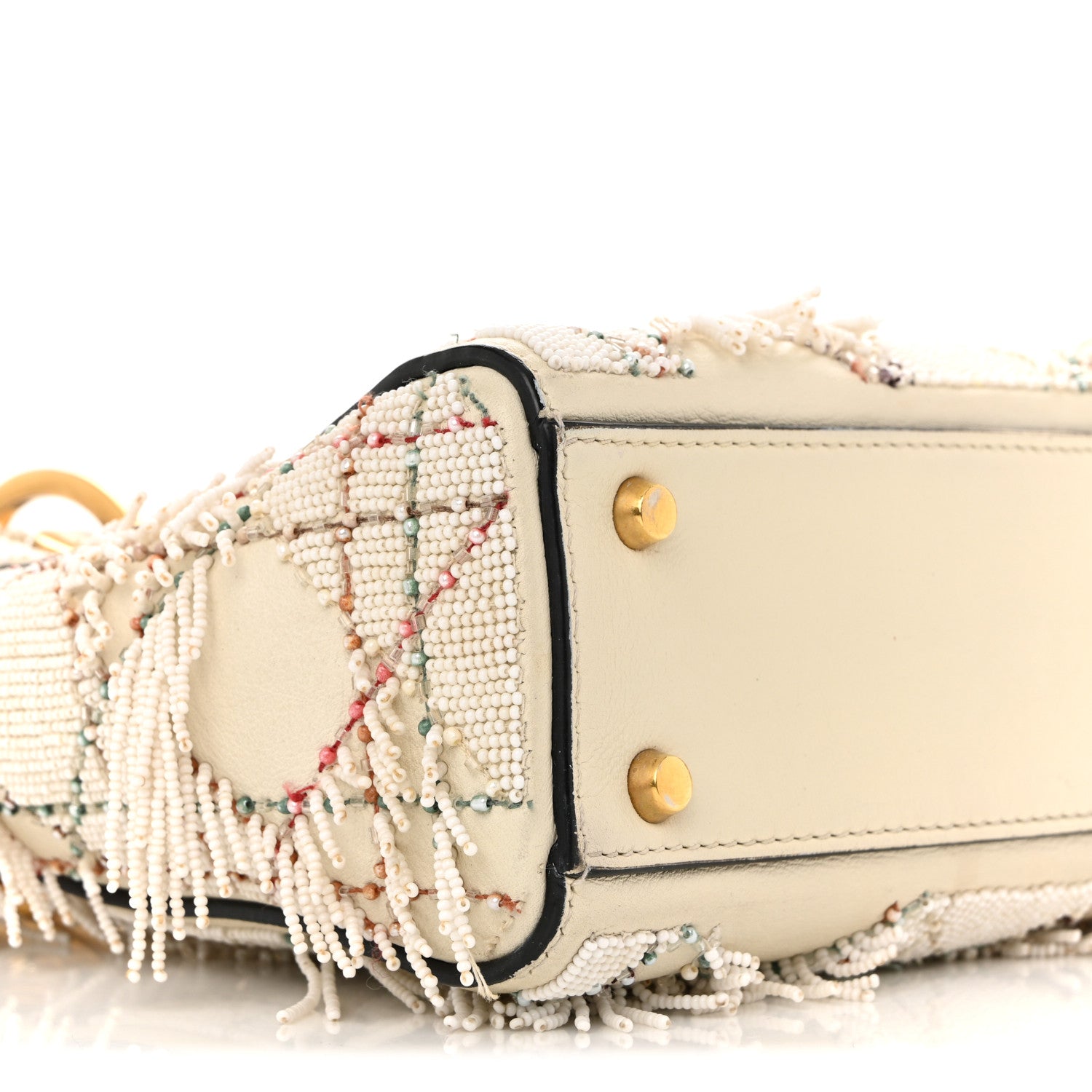 Christian Dior Lambskin Beaded Fringe Mini Lady Dior White 9 of 18
