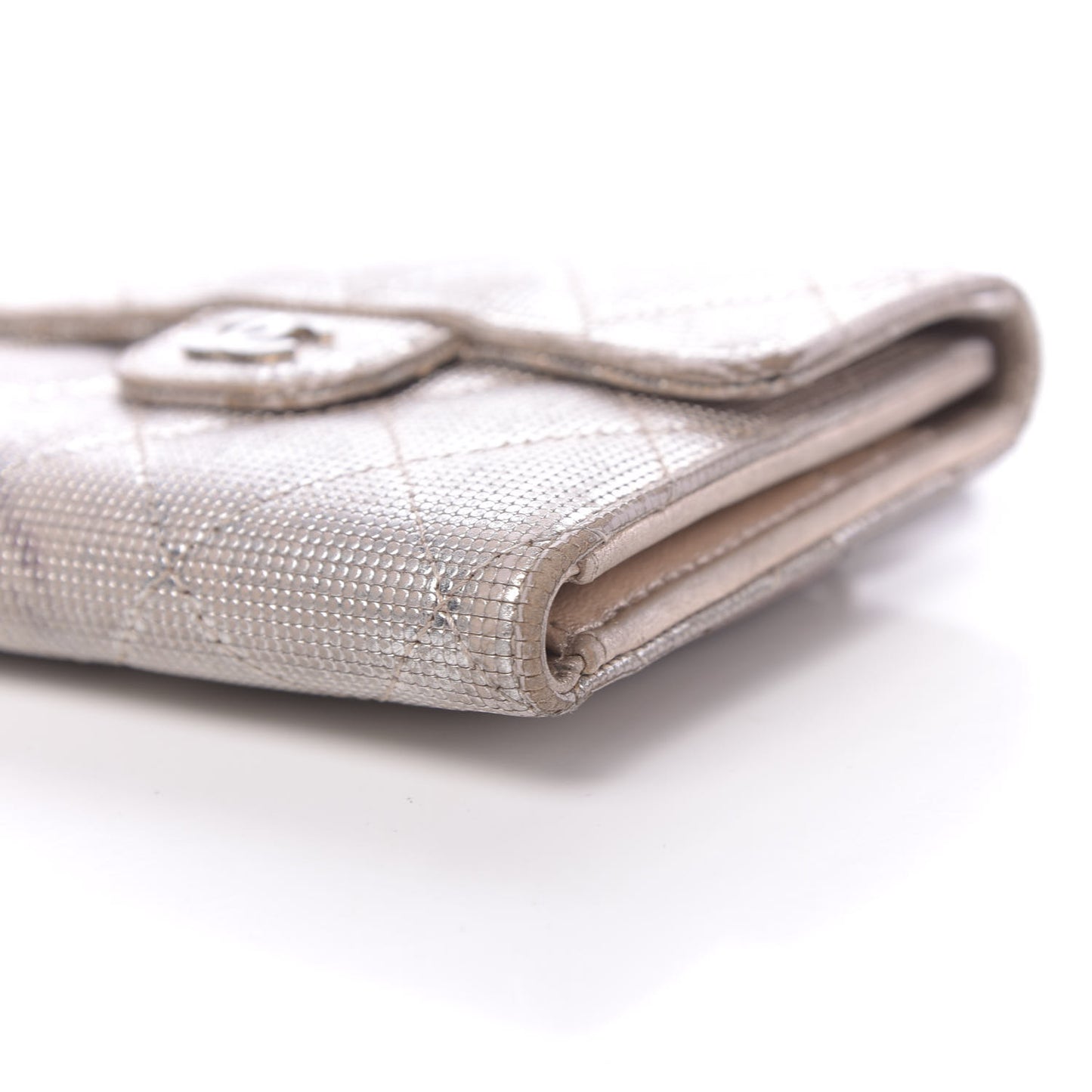 Metallic Calfskin Pixel Effect Quilted Compact Flap Wallet Gold