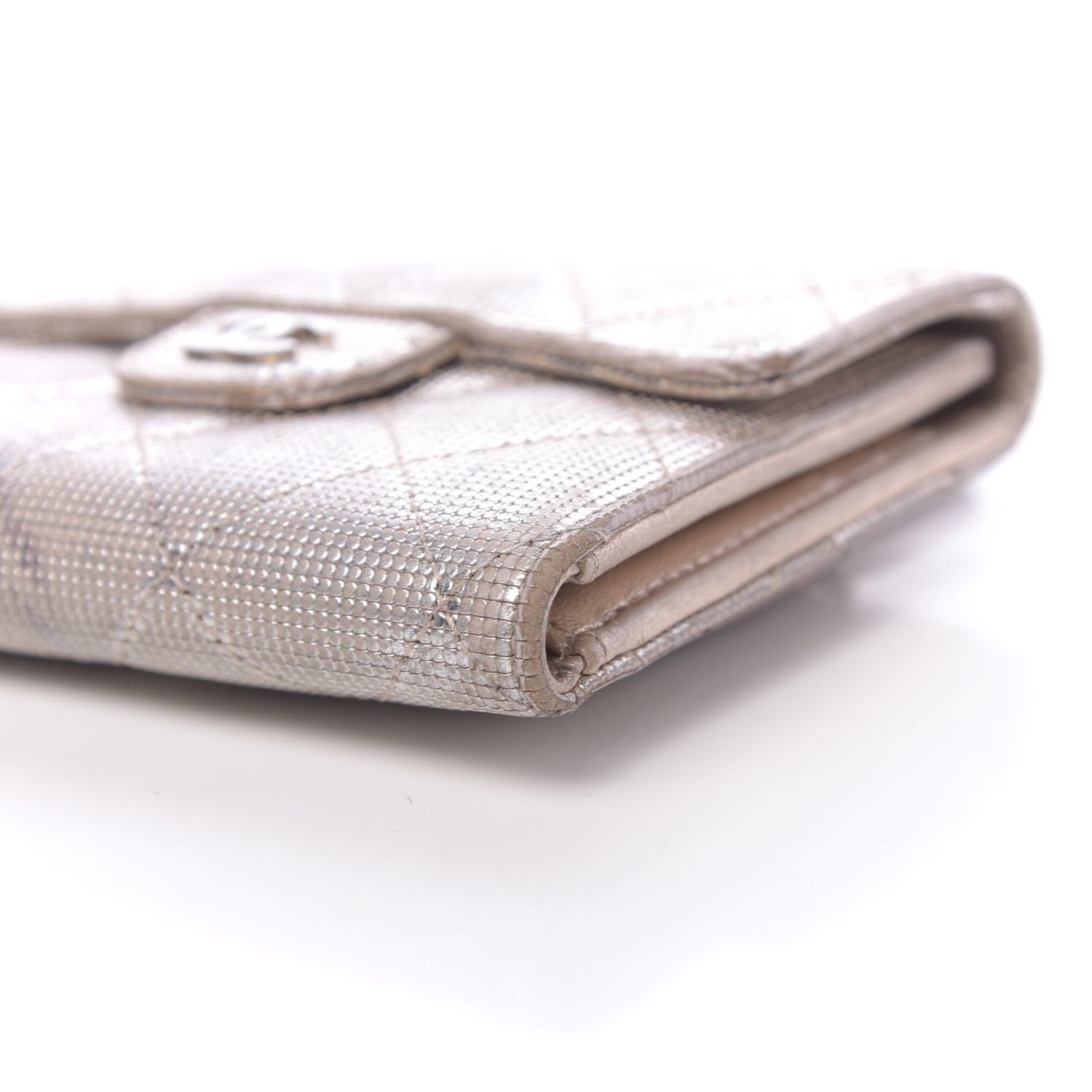 Chanel Metallic Calfskin Pixel Effect Quilted Compact Flap Wallet Gold 9 of 16