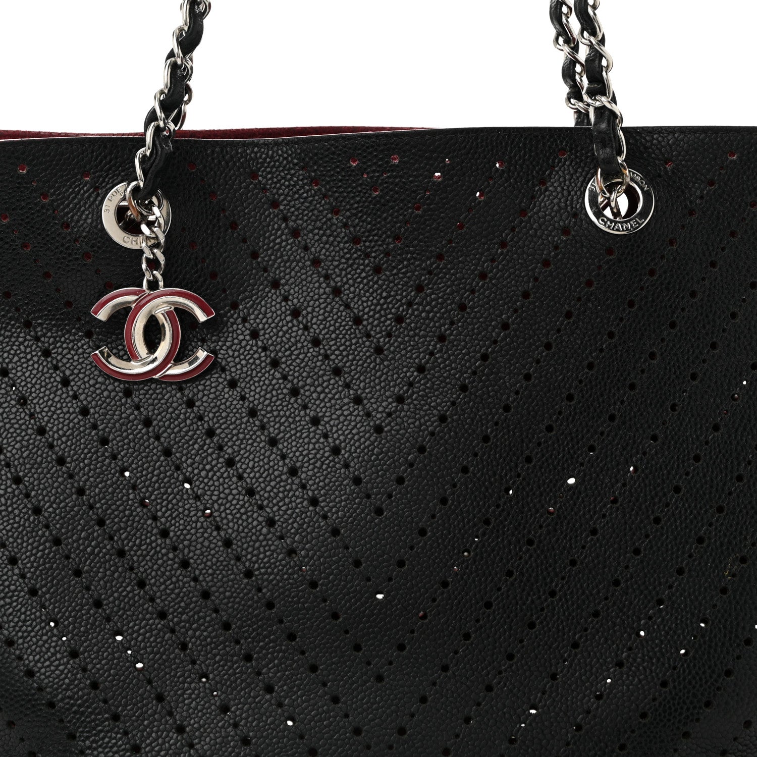 Chanel Perforated Grained Calfskin Large Shopping Tote Black 9 of 15