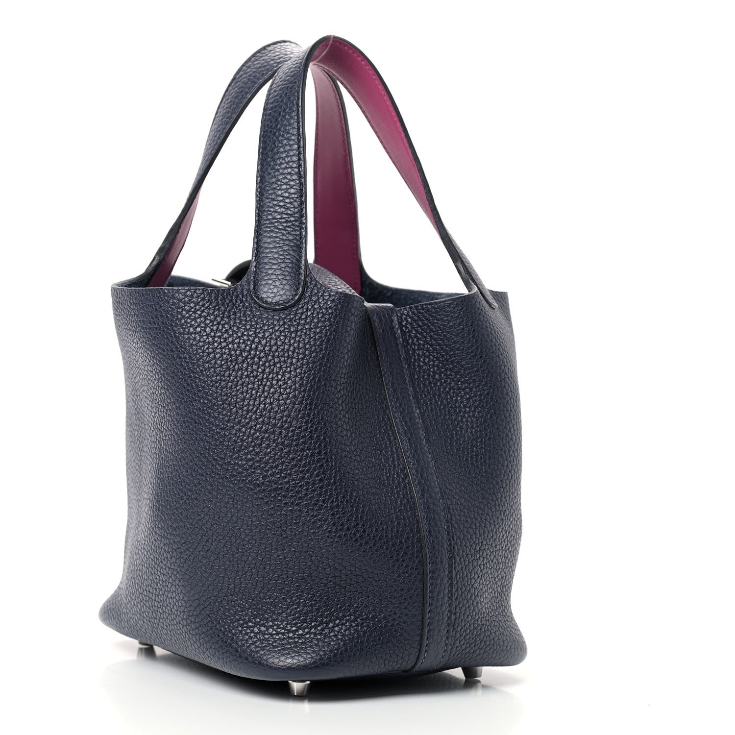 Hermes Taurillon Clemence Swift Eclat Picotin Lock 18 PM Bleu Nuit Rose Pourpre 3 of 9