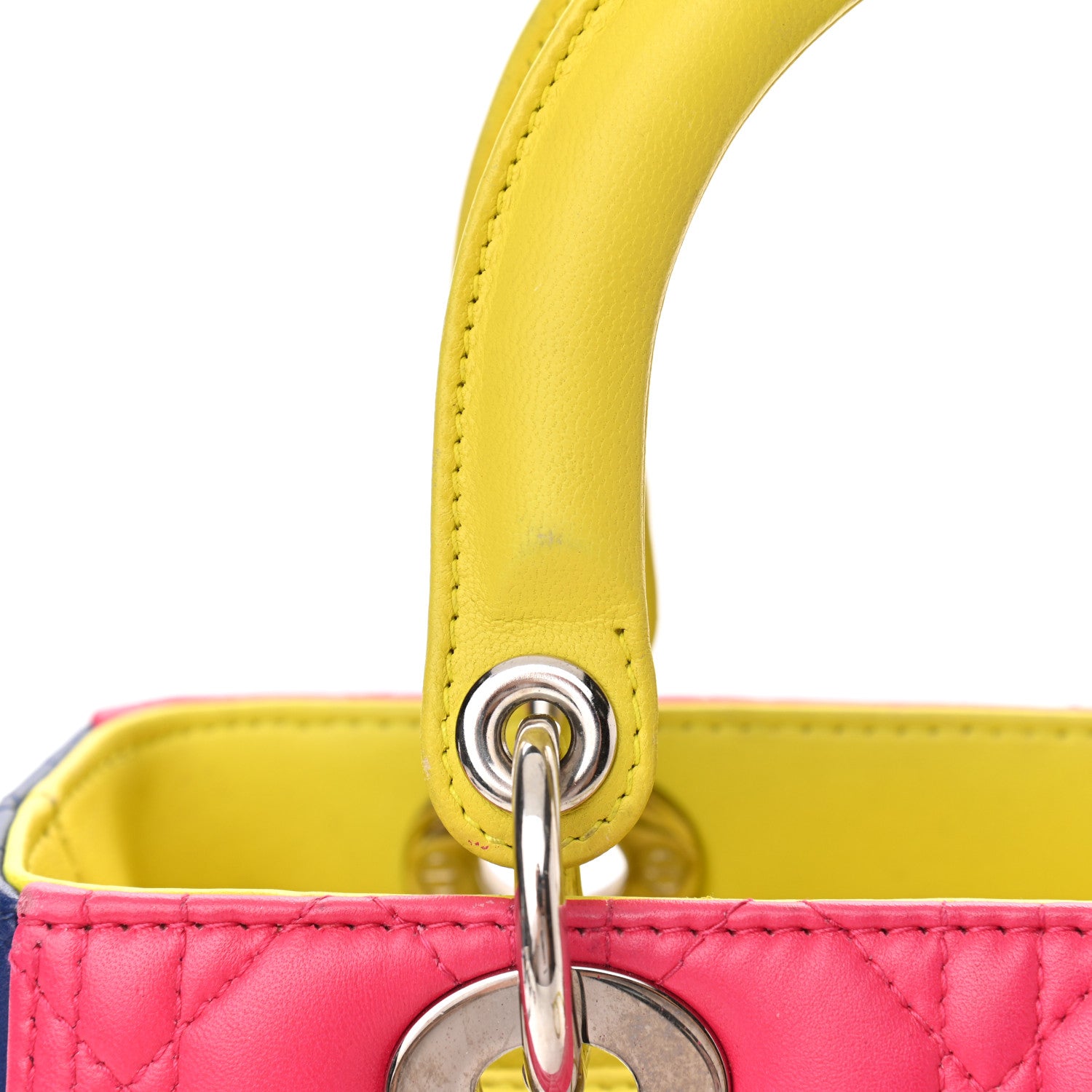 Christian Dior Lambskin Cannage Medium Tri-Color Lady Dior Pink Blue Yellow 9 of 15