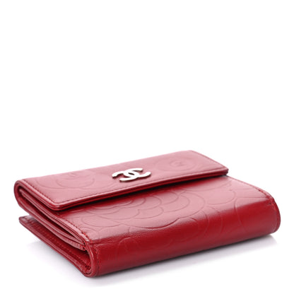 Chanel Lambskin Camellia Embossed Compact French Flap Wallet Red 4 of 12