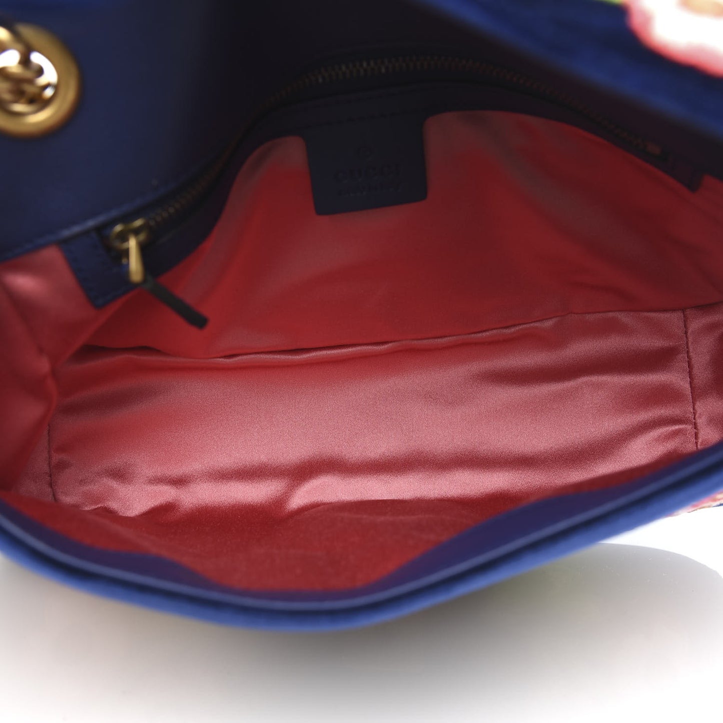 Velvet Matelasse Deer Embroidered Small GG Marmont Shoulder Bag Cobalt