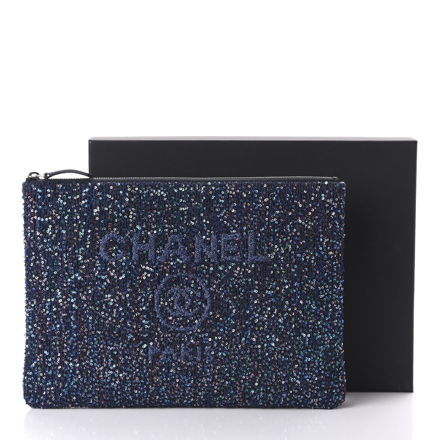 Canvas Sequin Medium Deauville Cosmetic Pouch Blue