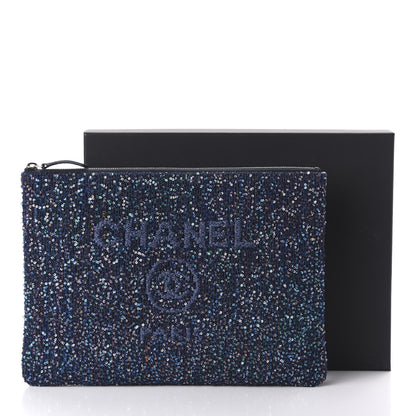 Chanel Canvas Sequin Medium Deauville Cosmetic Pouch Blue 11 of 11