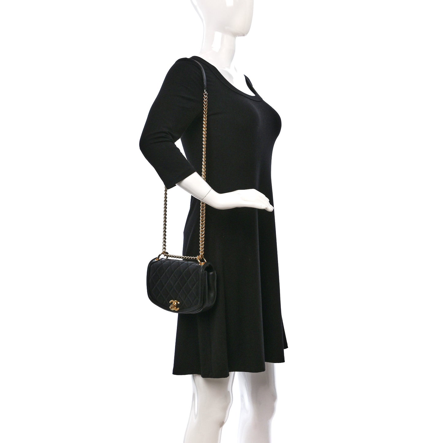 Calfskin Quilted Small Underline Flap Black