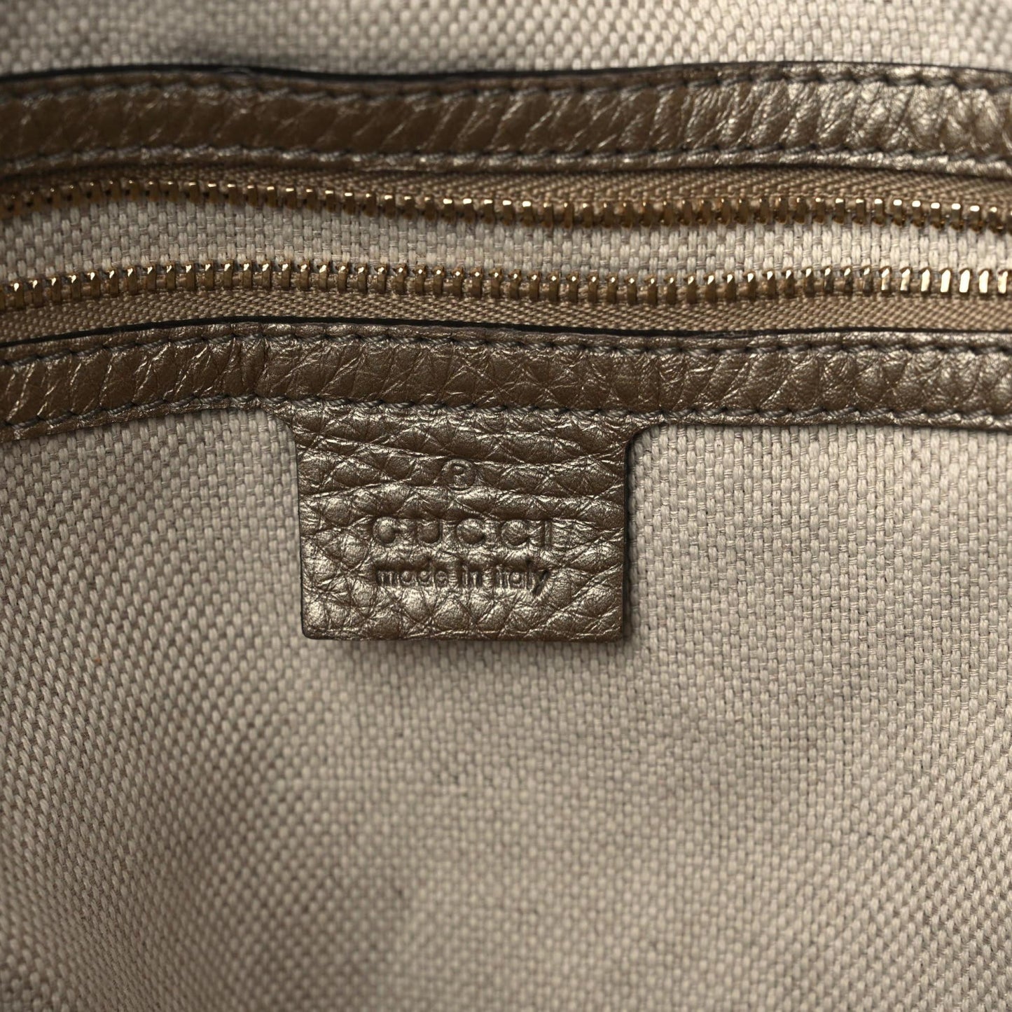 Metallic Pebbled Calfskin Medium Soho Shoulder Bag Golden Beige