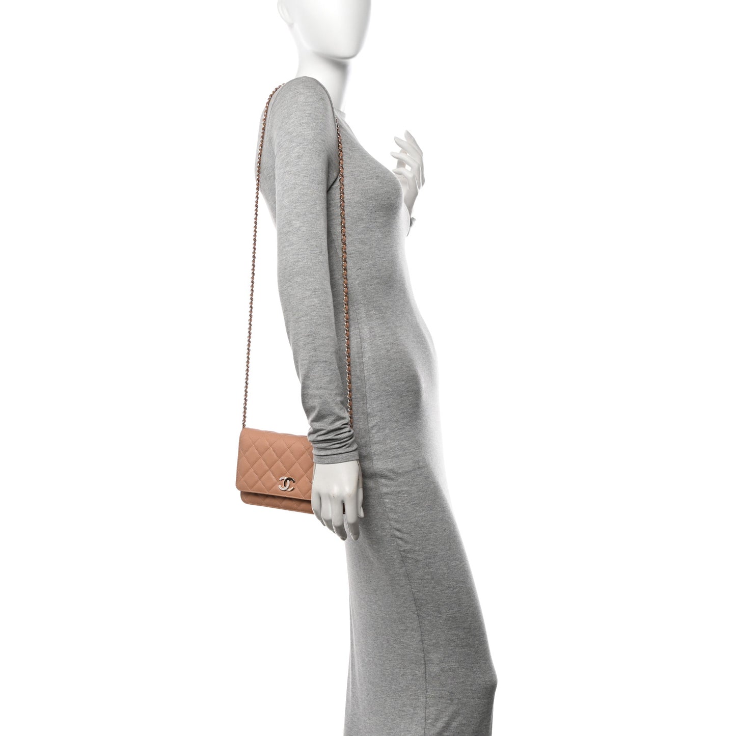 Caviar Quilted Crystal CC Wallet On Chain WOC Beige