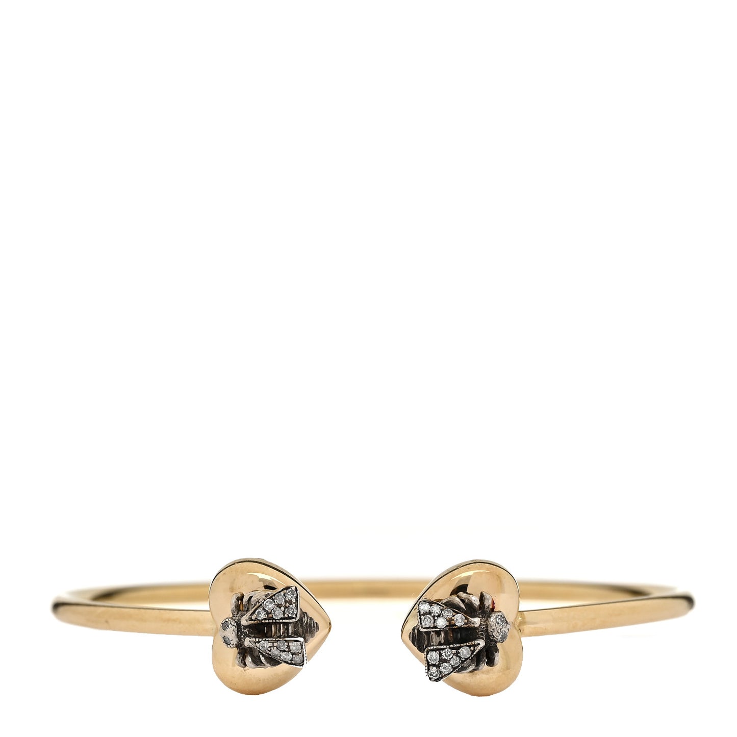 18K Yellow Gold Sterling Silver Diamond Le Marche Des Merveilles Bee Heart Cuff Bracelet