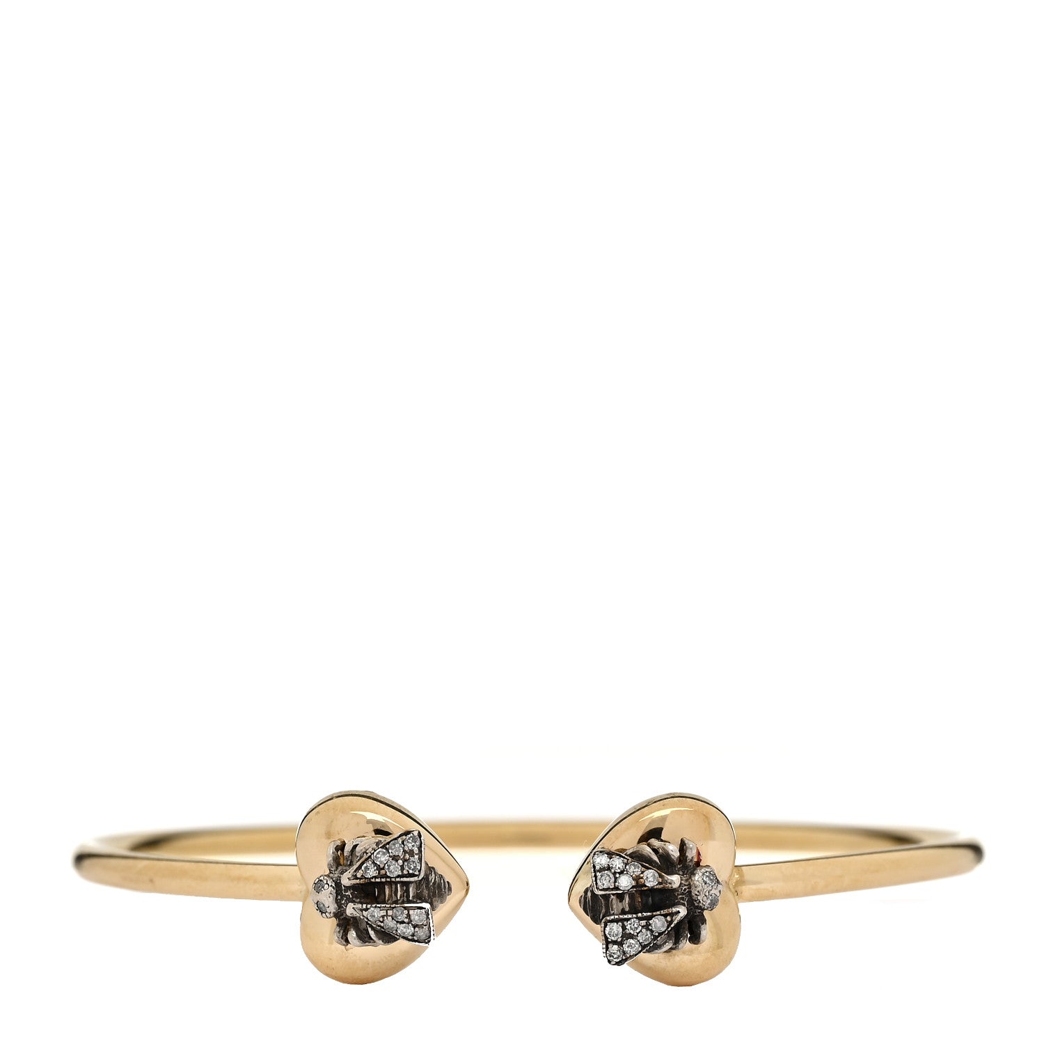 Gucci 18K Yellow Gold Sterling Silver Diamond Le Marche Des Merveilles Bee Heart Cuff Bracelet 1 of 5