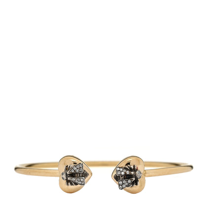 Gucci 18K Yellow Gold Sterling Silver Diamond Le Marche Des Merveilles Bee Heart Cuff Bracelet 1 of 5
