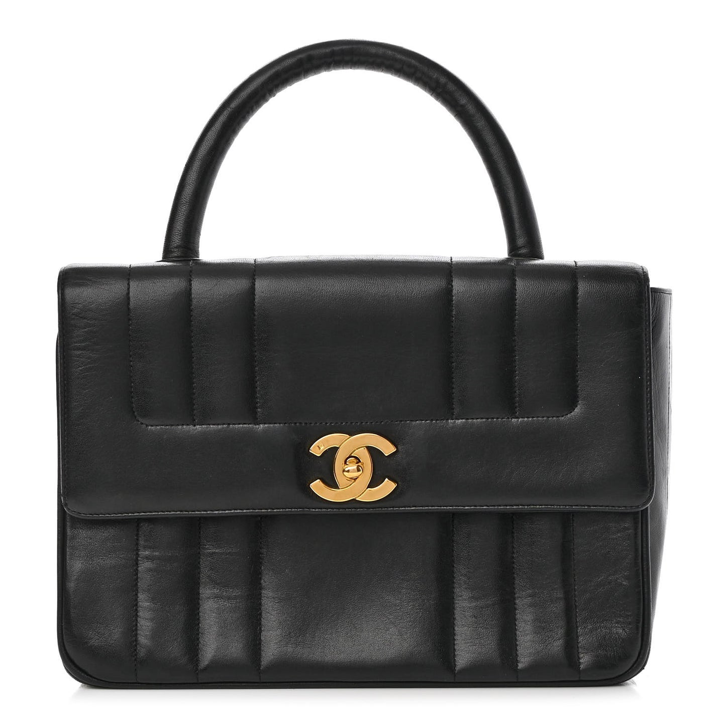Lambskin Vertical Quilted Kelly Flap Bag Black