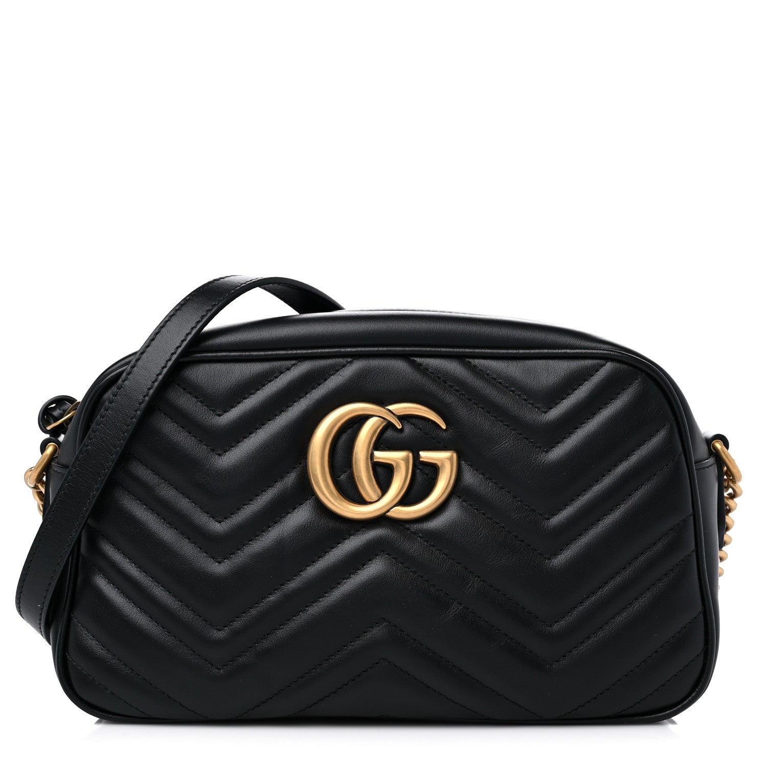 Gucci Calfskin Matelasse Small GG Marmont Chain Shoulder Bag Black 1 of 9