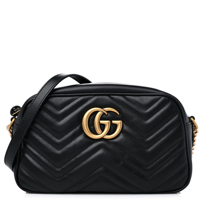 Gucci Calfskin Matelasse Small GG Marmont Chain Shoulder Bag Black 1 of 9