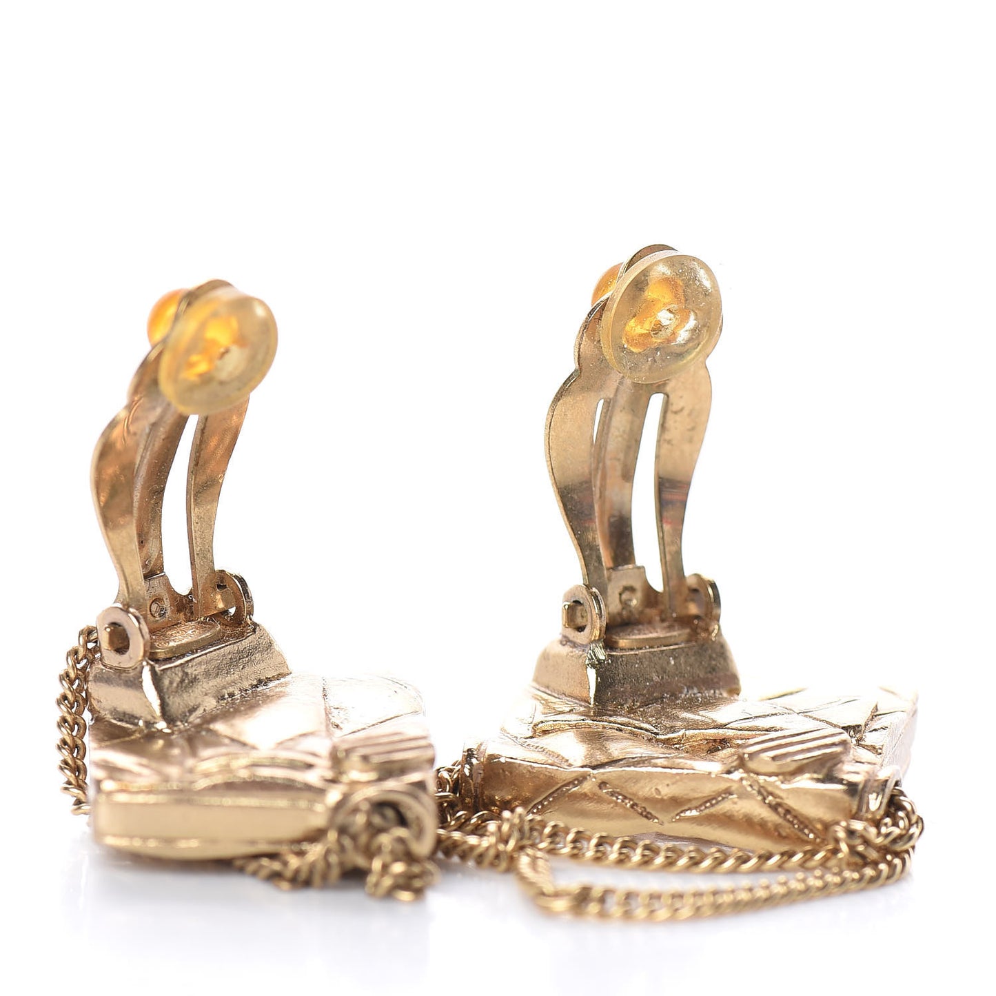 CC Quilted Flap Bag Clip On Earrings Gold