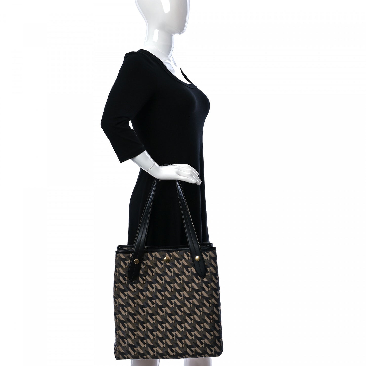 Econyl Nylon Jacquard Calfskin Monogram Shopper Tote Black