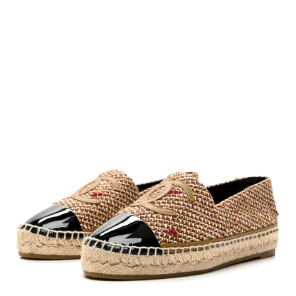 Chanel Tweed Patent CC Espadrilles 38 Beige Black Multicolor 3 of 10