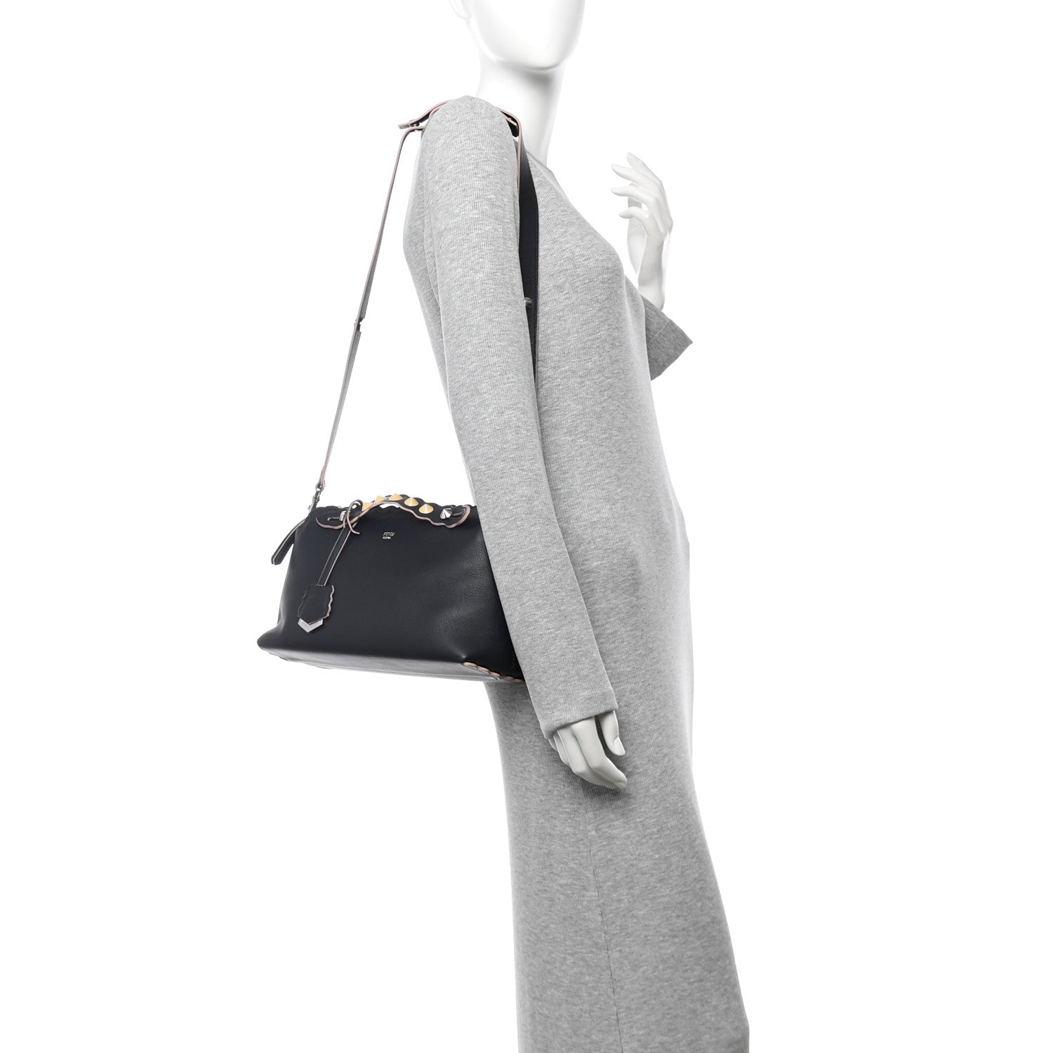 Fendi Vitello Dolce Scalloped Studded Medium By The Way Boston Bag Blu Notte 2 of 15