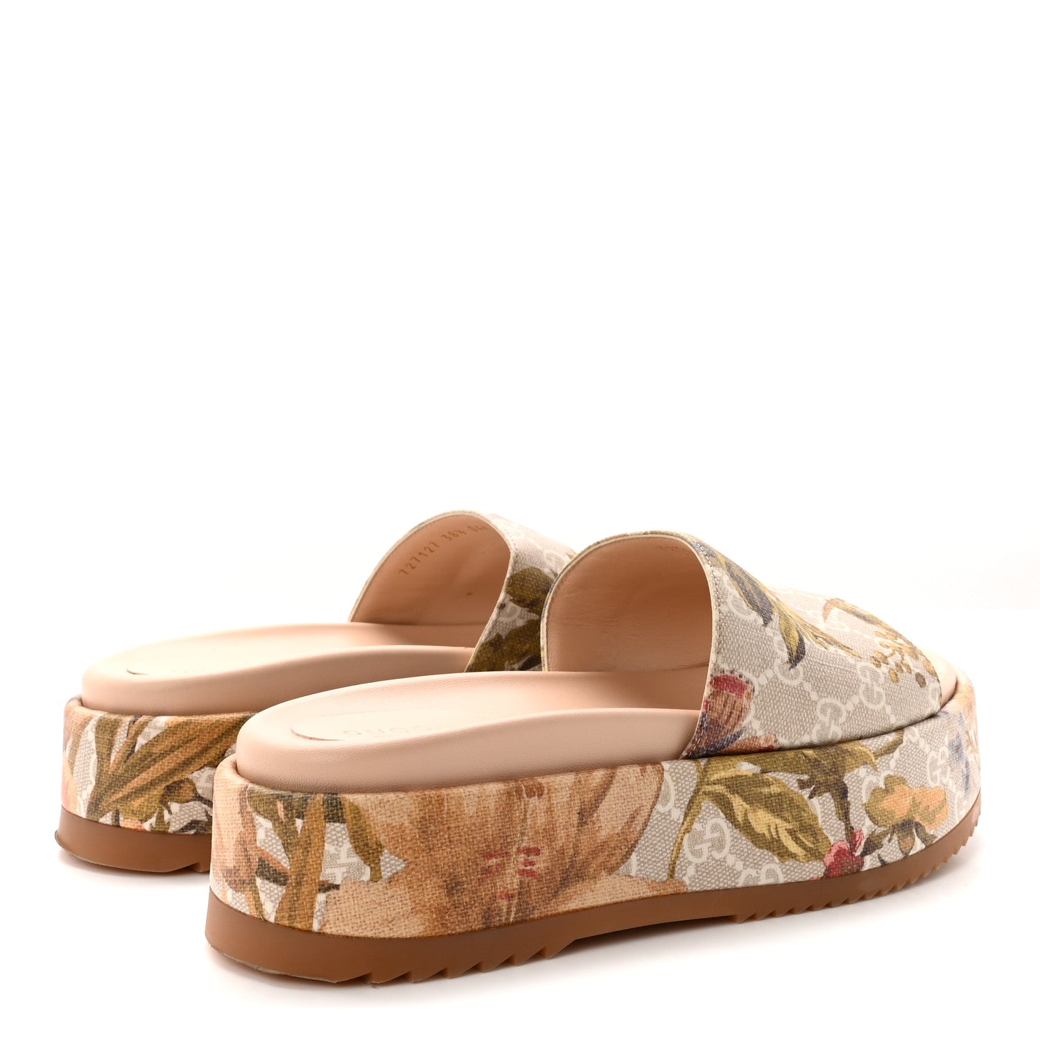 Gucci GG Supreme Monogram Water Flora Angelina Platform Slide Sandals 38.5 Beige White Multicolor 5 of 10