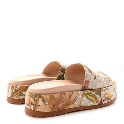 Gucci GG Supreme Monogram Water Flora Angelina Platform Slide Sandals 38.5 Beige White Multicolor 5 of 10