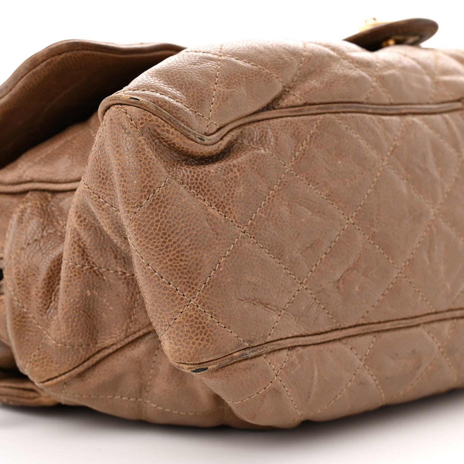 Chanel Crumpled Caviar Quilted Large Shiva Flap Beige 9 of 16