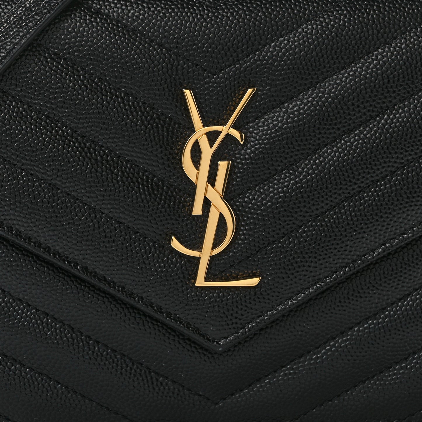 Grain De Poudre Matelasse Chevron Monogram Envelope Chain Wallet Black