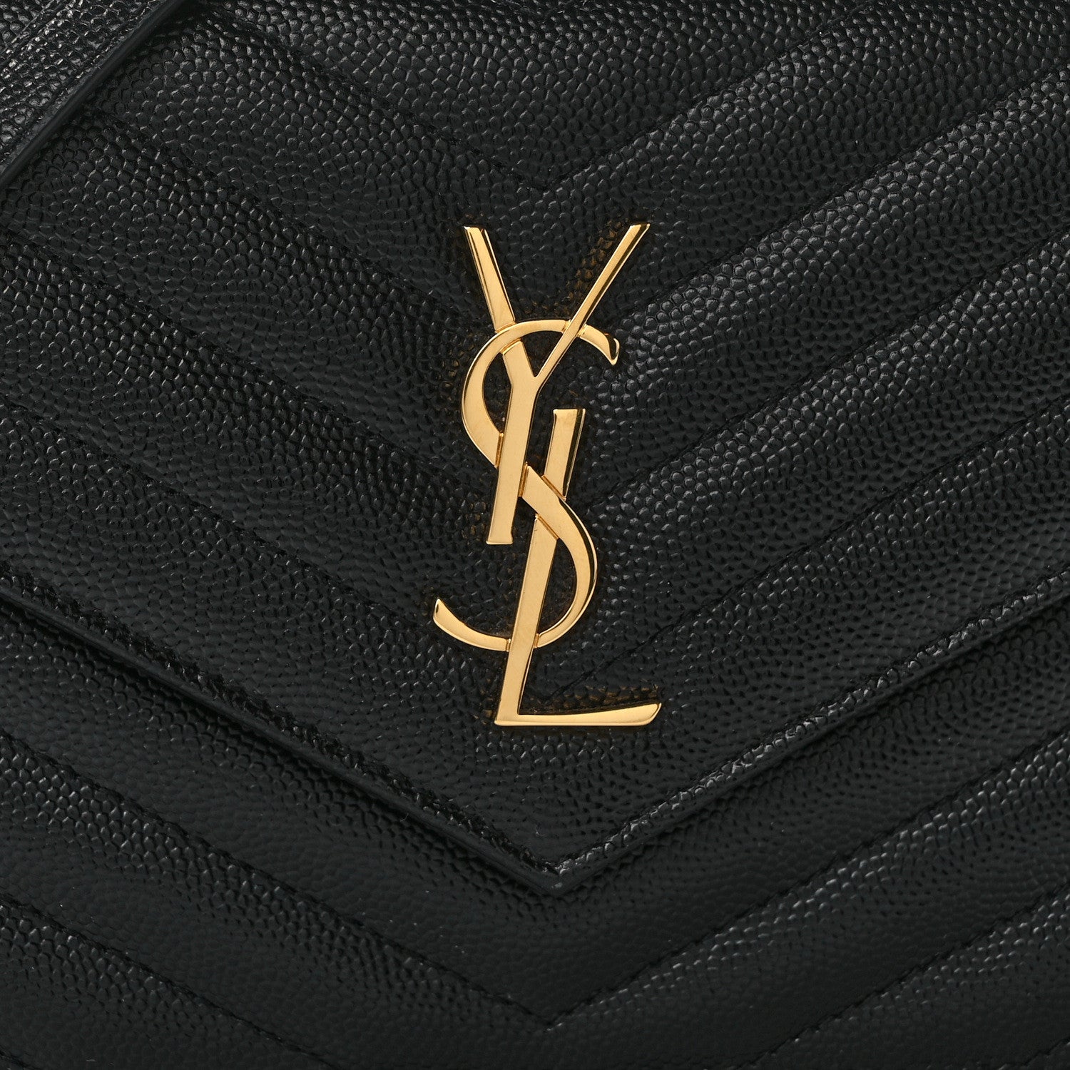 Saint Laurent Grain De Poudre Matelasse Chevron Monogram Envelope Chain Wallet Black 7 of 11