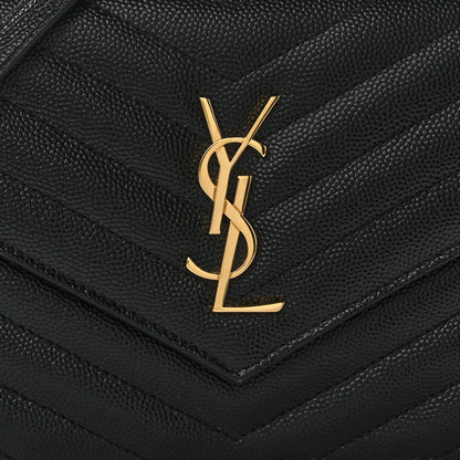 Saint Laurent Grain De Poudre Matelasse Chevron Monogram Envelope Chain Wallet Black 7 of 11