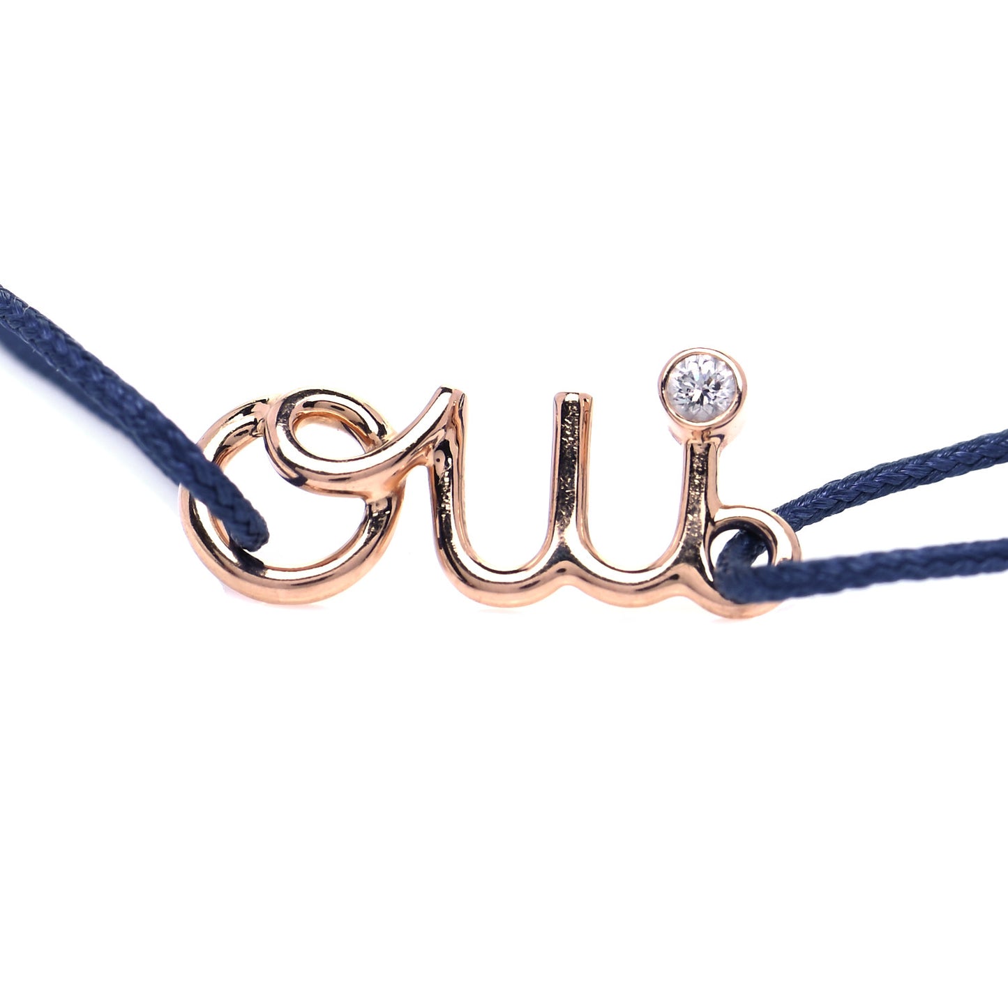 18K Yellow Gold Diamond Oui Cord Bracelet Navy