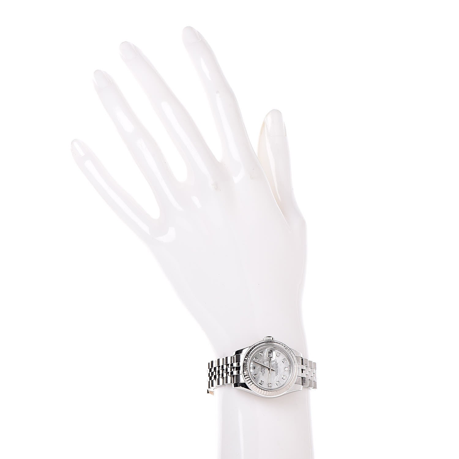 Rolex Stainless Steel 18K White Gold Diamond Mother of Pearl 26mm Oyster Perpetual Datejust Watch 179174 2 of 7