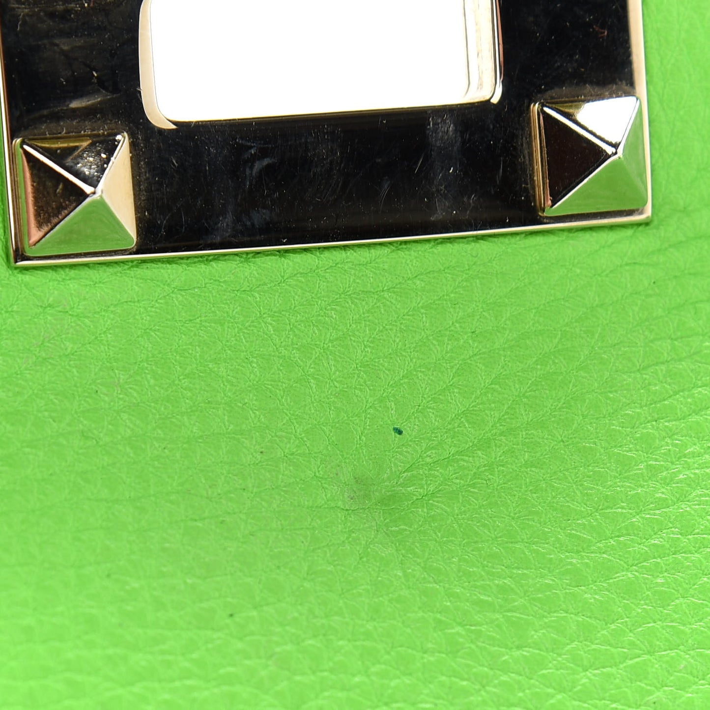 Pebbled Calfskin Small Rockstud Double Handle Tote Green Fluo