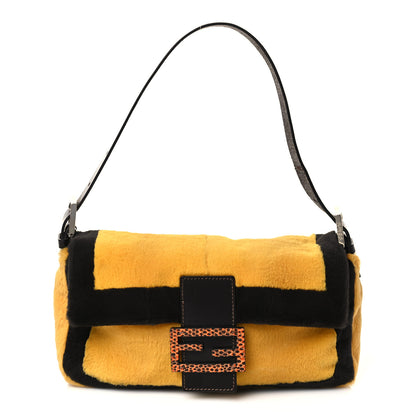 Fendi Fur Calfskin Lizard Baguette Yellow Brown 1 of 6