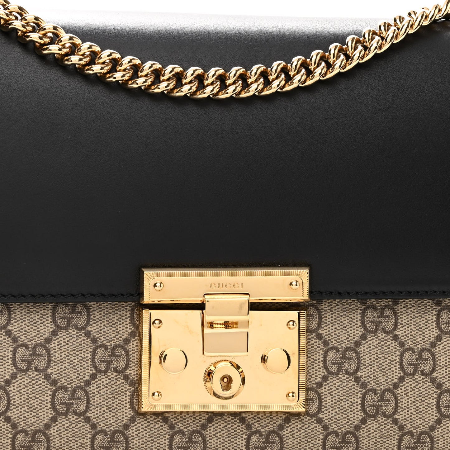 GG Supreme Monogram Calfskin Medium Padlock Shoulder Bag Beige Black Cuir