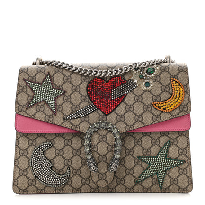 Gucci GG Supreme Monogram Suede Pierced Heart Embroidered Medium Dionysus Shoulder Bag Beige Ebony Pink Tropical Flower 1 of 18