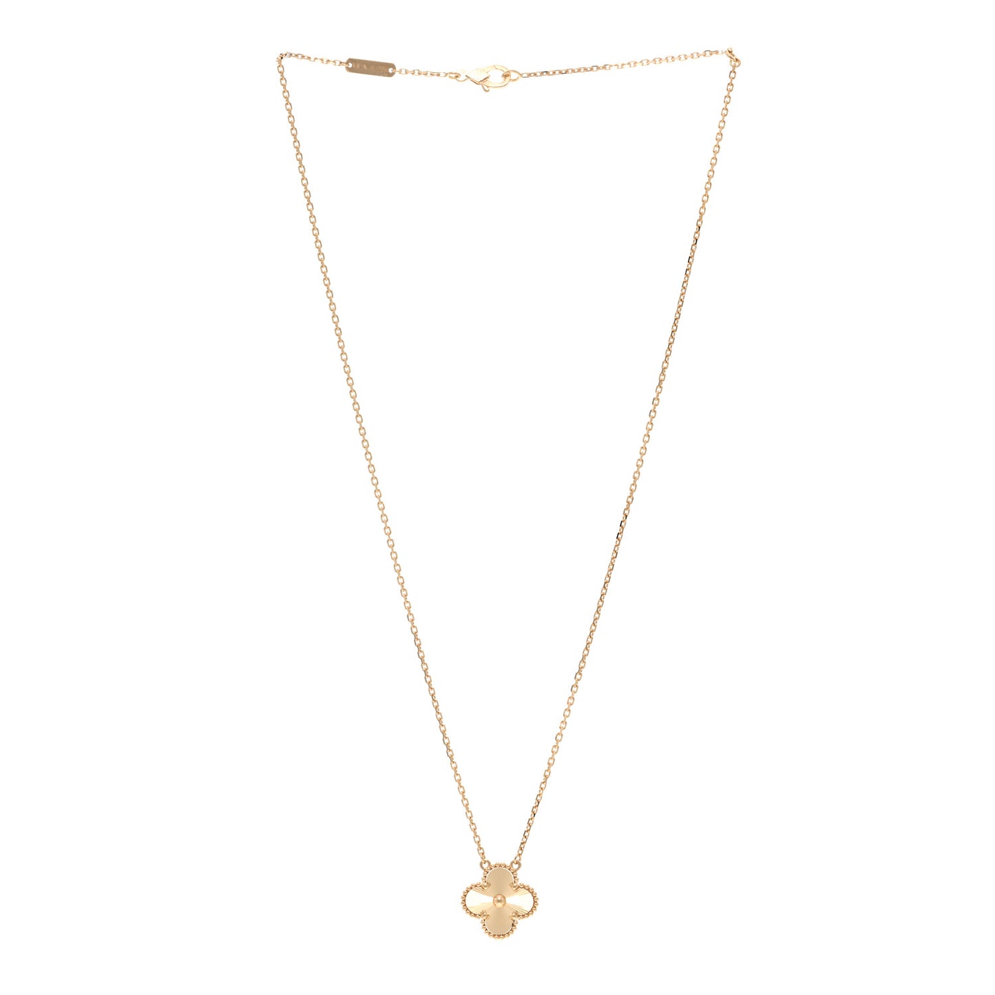 18K Yellow Gold Guilloché Vintage Alhambra Pendant Necklace