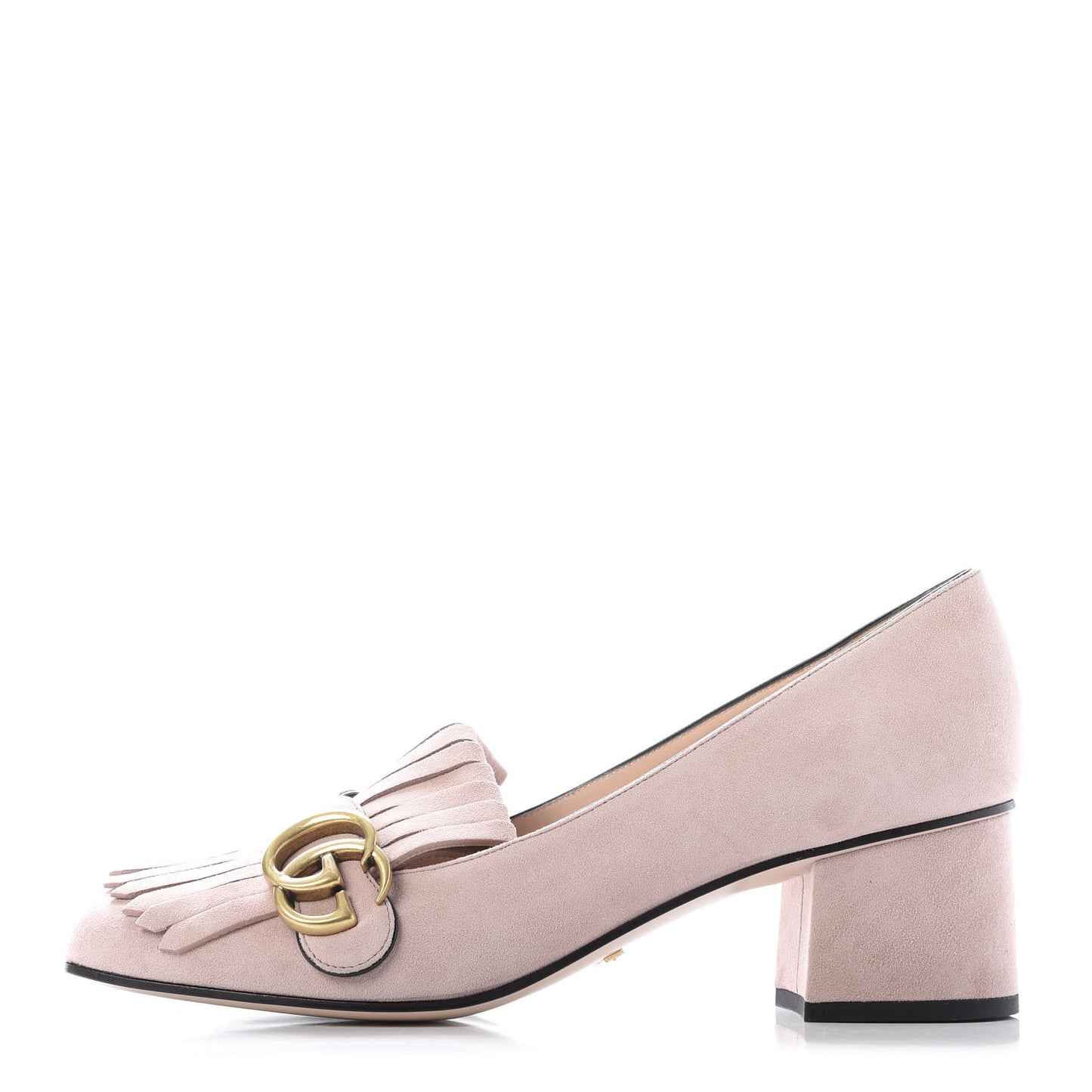 Kid Scamosciato GG Marmont Fringe 50mm Loafer Pumps 38.5 Crystal Pink