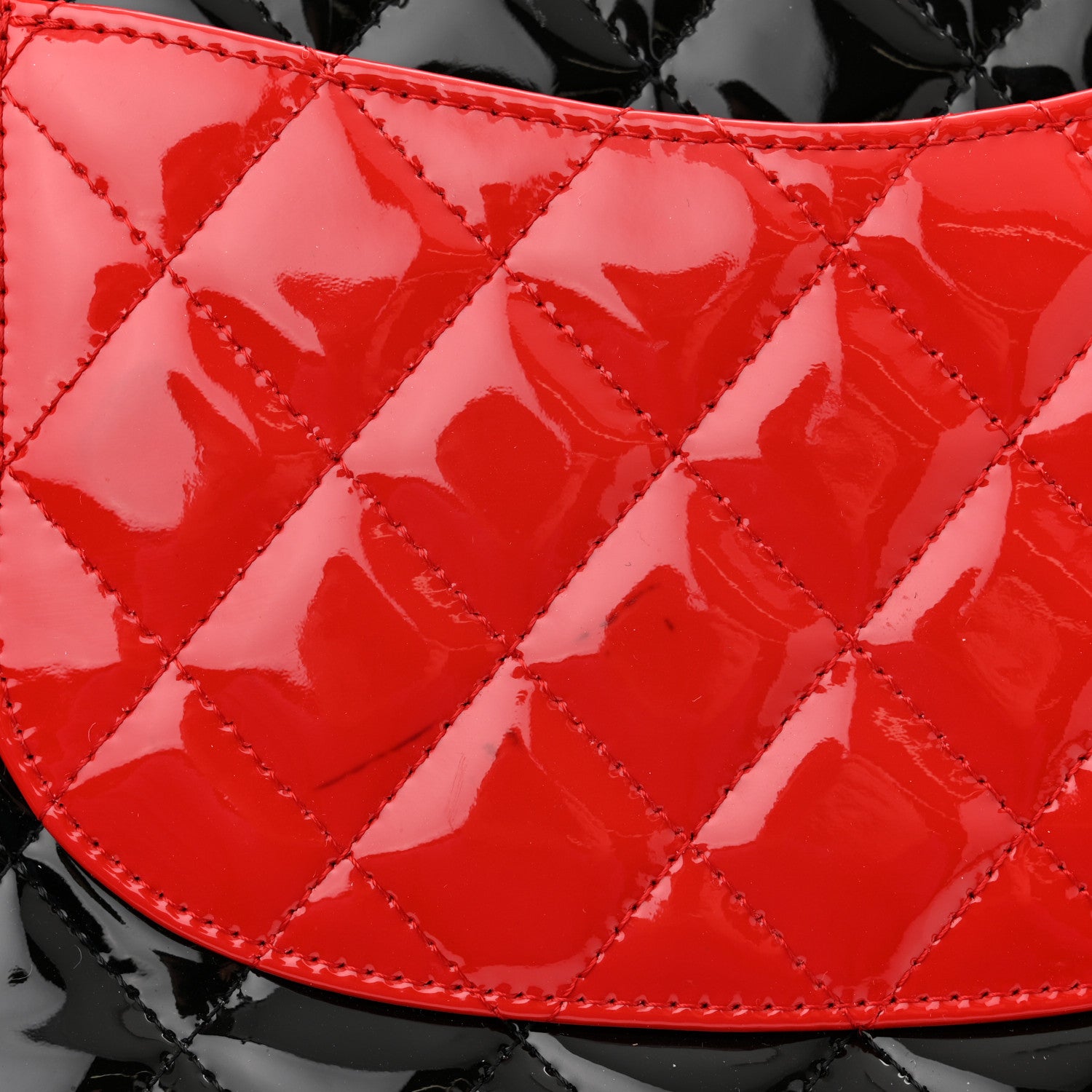 Chanel Patent Calfskin Quilted Bi-Color Medium Double Flap Red Black 13 of 13