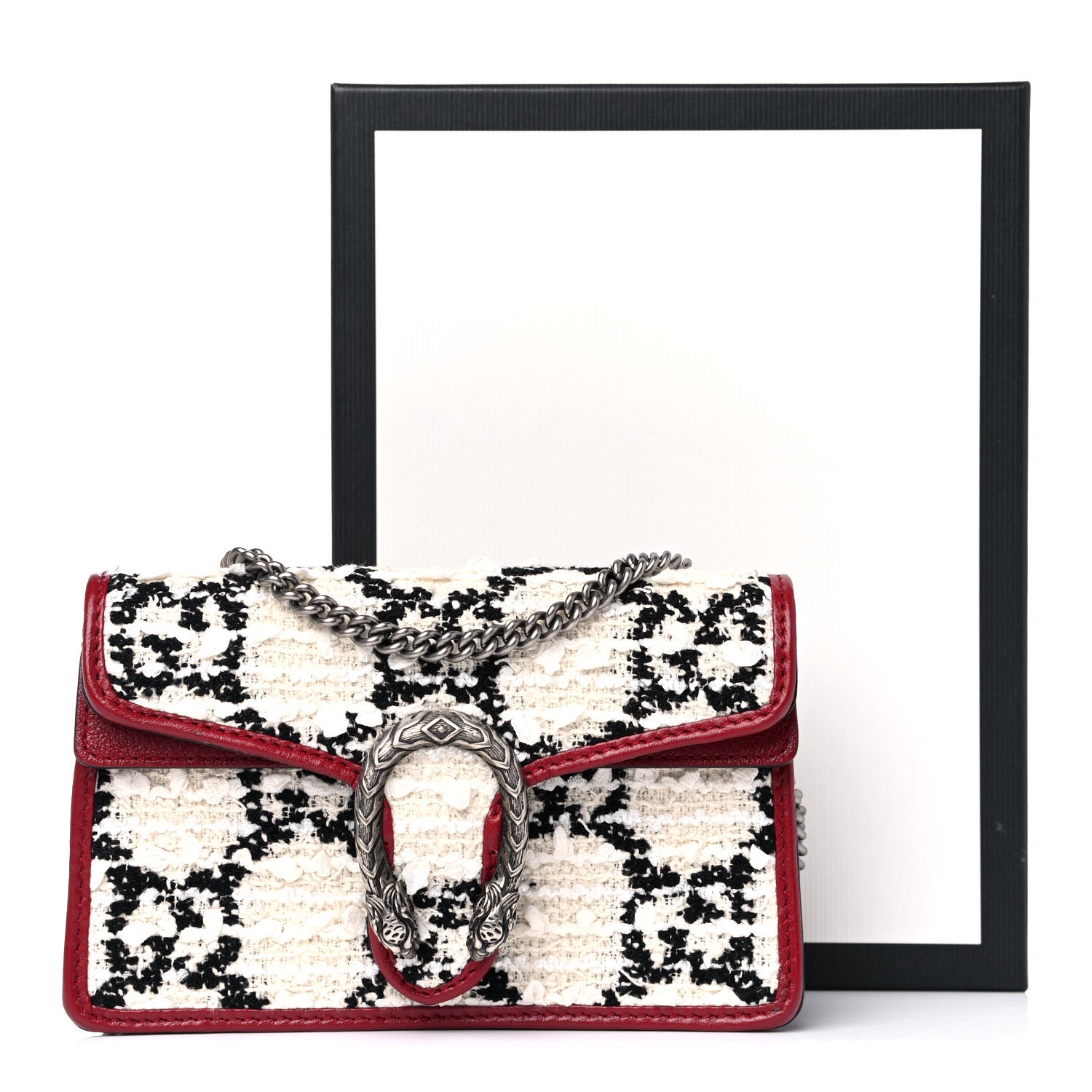 Gucci Tweed GG Monogram Super Mini Dionysus Shoulder Bag White Black Romantic Cherry 8 of 8