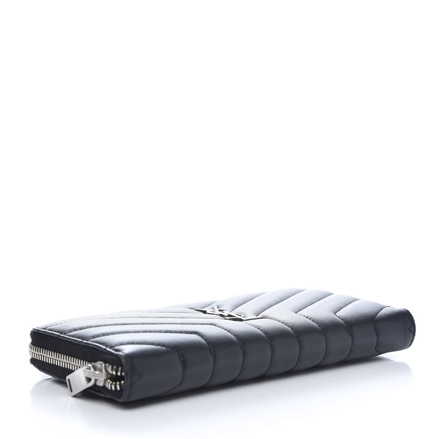 Saint Laurent Calfskin Matelasse Chevron Monogram Zip Around Wallet Black 4 of 8